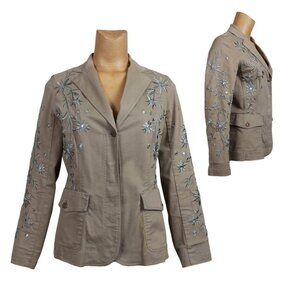 Votre Nom Jeans Beaded Embroidered Blazer Jacket